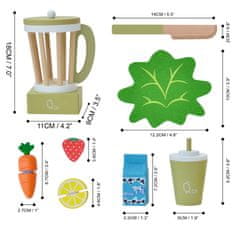 Teamson Dětská Dřevěná Hračka Mixér Na Hraní Příslušenství Do Kuchyně 13 Ks Zelené Tk-W00008