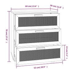 Greatstore Příborník hnědý 60x30x70 cm masivní borovice a přírodní ratan