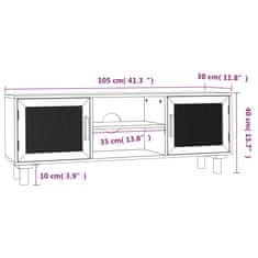 Vidaxl TV stolek černý 105x30x40 cm masivní borovice a přírodní ratan