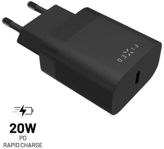 FIXED síťová nabíječka s USB-C, PD, 20W, černá