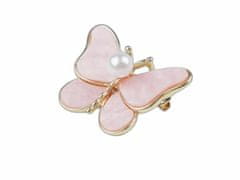 Kraftika 1ks perleť růžová brož motýl, kovové a skleněné brože