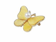 Kraftika 1ks žlutá perleť brož motýl, kovové a skleněné brože