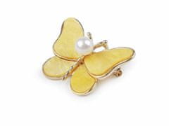 Kraftika 1ks žlutá perleť brož motýl, kovové a skleněné brože