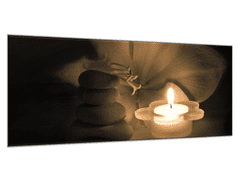 Glasdekor Obraz skleněný svíce kámen květ - Rozměry-obdélník: 65 x 110 cm
