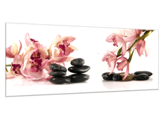 Glasdekor Obraz skleněný růžová orchidej a černé oblázky - Rozměry-obdélník: 60 x 90 cm