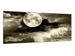 Glasdekor Obraz skleněný úplněk nad mořem - Rozměry-obdélník: 34 x 72 cm