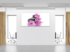 Glasdekor Obraz skleněný květ orchidej na kameni a hladině - Rozměry-obdélník: 30 x 60 cm