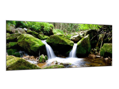 Glasdekor Obraz skleněný tekoucí řeka v lese mezi kameny - Rozměry-obdélník: 30 x 60 cm