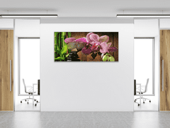 Glasdekor Obraz skleněný květ růžová orchidej bambus a zen kámen - Rozměry-obdélník: 80 x 90 cm