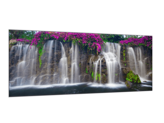 Glasdekor Obraz skleněný vodopády a rozkvetlé květy