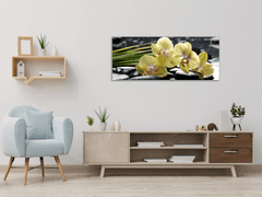 Glasdekor Obraz skleněný květy žlutá orchidej na černých kamenech - Rozměry-obdélník: 60 x 90 cm