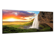 Glasdekor Obraz skleněný vodopád v horách a západ slunce - Rozměry-obdélník: 70 x 90 cm