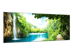 Glasdekor Obraz na skle vodopád v hlubokém lese - Rozměry-obdélník: 70 x 80 cm