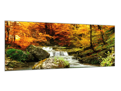 Glasdekor Obraz na skle podzimní les s řekou - Rozměry-obdélník: 65 x 90 cm