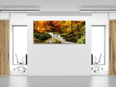 Glasdekor Obraz na skle podzimní les s řekou - Rozměry-obdélník: 65 x 90 cm