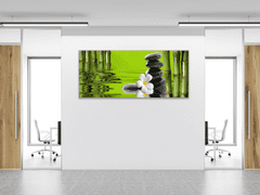 Glasdekor Obraz skleněný zelený bambus, květ, kameny ve vodě - Rozměry-obdélník: 70 x 100 cm