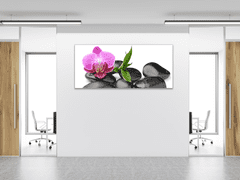 Glasdekor Obraz skleněný květ růžová orchidej, bambus, černý kámen - Rozměry-obdélník: 34 x 72 cm