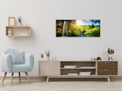 Glasdekor Obraz skleněný vodopád v lese a východ slunce - Rozměry-obdélník: 40 x 60 cm