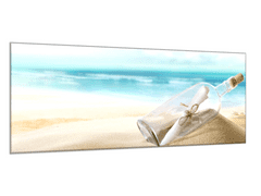 Glasdekor Obraz skleněný vzkaz v lahvi na písečné pláži - Rozměry-obdélník: 60 x 70 cm