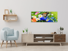 Glasdekor Obraz skleněný barevné květy a motýl - Rozměry-obdélník: 30 x 60 cm