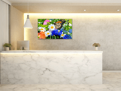 Glasdekor Obraz skleněný barevné květy a motýl - Rozměry-obdélník: 30 x 60 cm