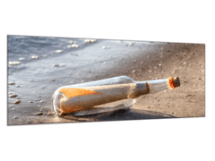 Glasdekor Obraz skleněný vzkaz v lahvi na pláži - Rozměry-obdélník: 52 x 60 cm