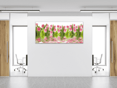 Glasdekor Obraz skleněný květy růžové tulipány v hladině vody - Rozměry-obdélník: 30 x 60 cm