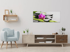 Glasdekor Obraz skleněný květ orchidej na zen černém kameni - Rozměry-obdélník: 60 x 120 cm