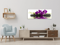 Glasdekor Obraz skleněný temný květ orchideje na kameni a hladině - Rozměry-obdélník: 80 x 90 cm