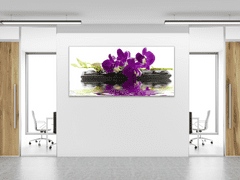 Glasdekor Obraz skleněný temný květ orchideje na kameni a hladině - Rozměry-obdélník: 80 x 90 cm