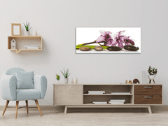 Glasdekor Obraz skleněný květ fialova exotická orchidej a kameny - Rozměry-obdélník: 70 x 90 cm