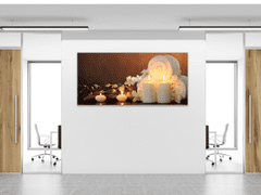 Glasdekor Obraz skleněný spa bílé svíce, květy a ručník - Rozměry-obdélník: 65 x 90 cm