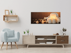 Glasdekor Obraz skleněný spa bílé svíce, květy a ručník - Rozměry-obdélník: 65 x 90 cm