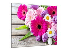 Glasdekor Obraz skleněný čtvercový kytice gerbery, tulipány a kopretina - Rozměry-čtverec: 40 x 40 cm