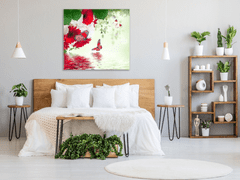 Glasdekor Obraz skleněný čtvercový červené gerbery a motýl nad hladinou - Rozměry-čtverec: 40 x 40 cm