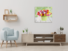 Glasdekor Obraz skleněný čtvercový kytice barevných tulipánů v květináči - Rozměry-čtverec: 65 x 65 cm