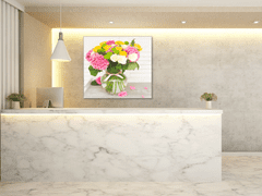 Glasdekor Obraz skleněný čtvercový kytice květů hortenzie a růže - Rozměry-čtverec: 34 x 34 cm