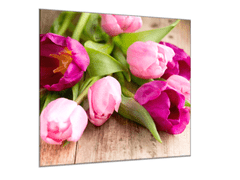 Glasdekor Obraz do ložnice čtvercový květy růžových tulipánů - Rozměry-čtverec: 80 x 80 cm