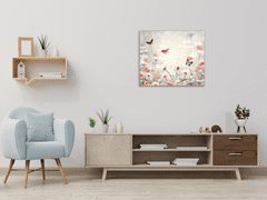 Glasdekor Obraz skleněný čtvercový malované luční kopretiny a motýli - Rozměry-čtverec: 34 x 34 cm