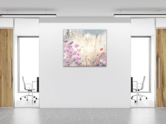 Glasdekor Obraz skleněný čtvercový malované růžové a červené luční kvítí - Rozměry-čtverec: 40 x 40 cm