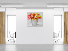 Glasdekor Obraz skleněný čtvercový kytice tulipánů v cínovém kýblu - Rozměry-čtverec: 80 x 80 cm