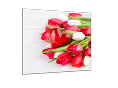 Glasdekor Obraz skleněný čtvercový červené, bílé tulipány a srdce - Rozměry-čtverec: 90 x 90 cm