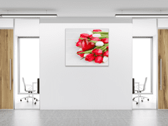 Glasdekor Obraz skleněný čtvercový červené, bílé tulipány a srdce - Rozměry-čtverec: 90 x 90 cm