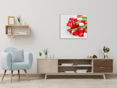 Glasdekor Obraz skleněný čtvercový červené, bílé tulipány a srdce - Rozměry-čtverec: 90 x 90 cm