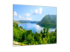 Glasdekor Obraz skleněný příroda hory a jezero - Rozměry-čtverec: 65 x 65 cm