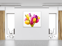 Glasdekor Obraz skleněný čtvercový kytice barevných tulipánů - Rozměry-čtverec: 70 x 70 cm