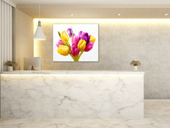 Glasdekor Obraz skleněný čtvercový kytice barevných tulipánů - Rozměry-čtverec: 70 x 70 cm
