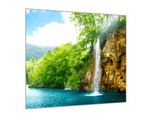 Glasdekor Obraz skleněný vodopád u jezera - Rozměry-čtverec: 70 x 70 cm