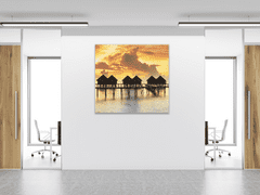 Glasdekor Obraz skleněný západ slunce vodní vily - Rozměry-čtverec: 70 x 70 cm