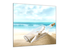 Glasdekor Obraz skleněný vzkaz v lahvi na písečné pláži - Rozměry-čtverec: 60 x 60 cm